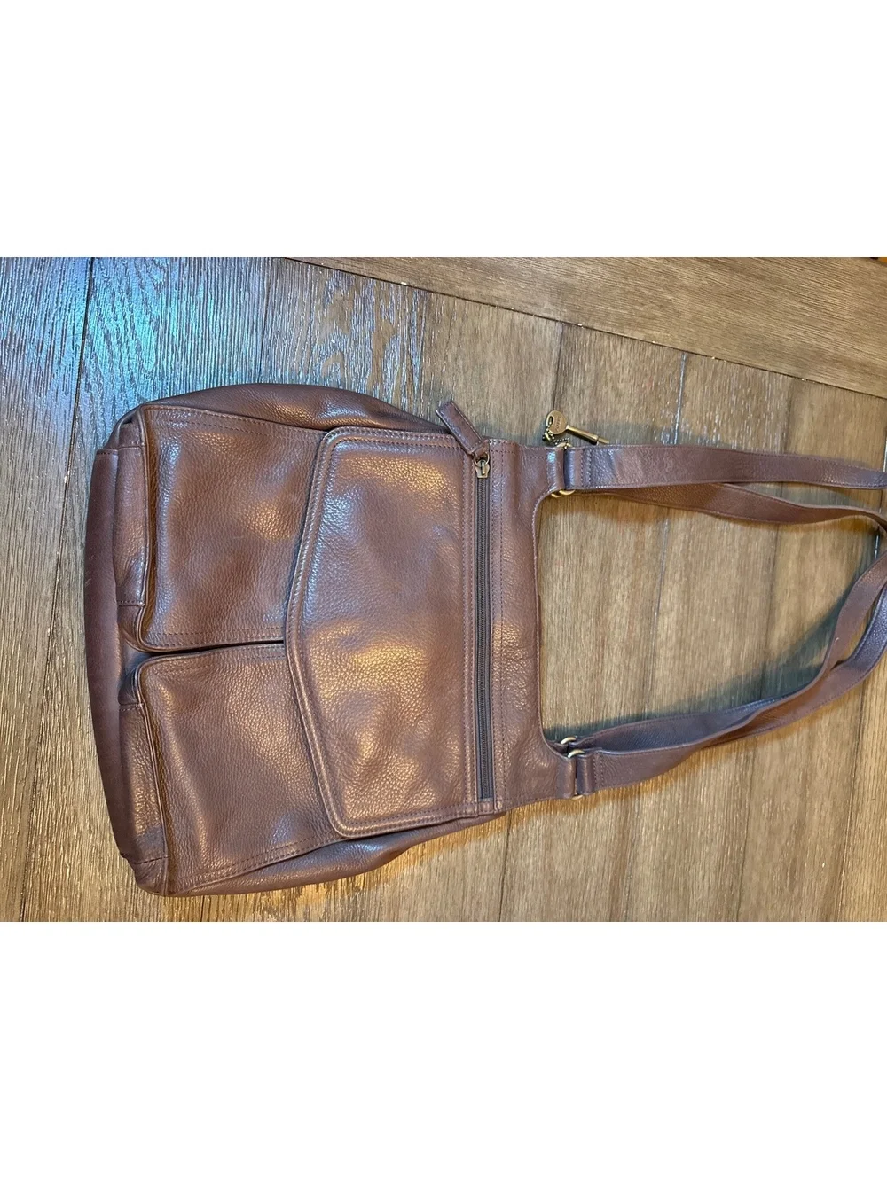 Fossil Brown Leather Shoulder Bag with Front Pockets